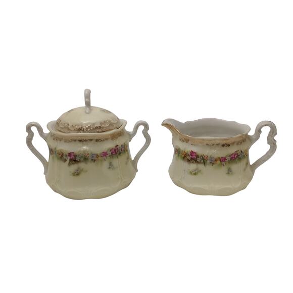 Carl Tielsch Germany Floral Porcelain Creamer And Sugar Bowl Set - Picture 1 of 7